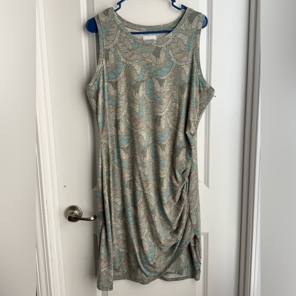 Nine West Dresses & Skirts - Nine West Green Sleeveless Side Ruched Leaf Print Dress, Sz XL